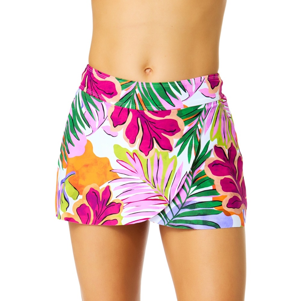 Anne Cole Modest Tropical Drape Front Mid Rise Swim Skirt Medium Multicolor NWT